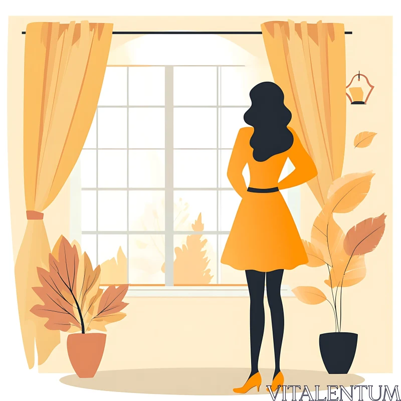 Woman in Orange Dress AI Image