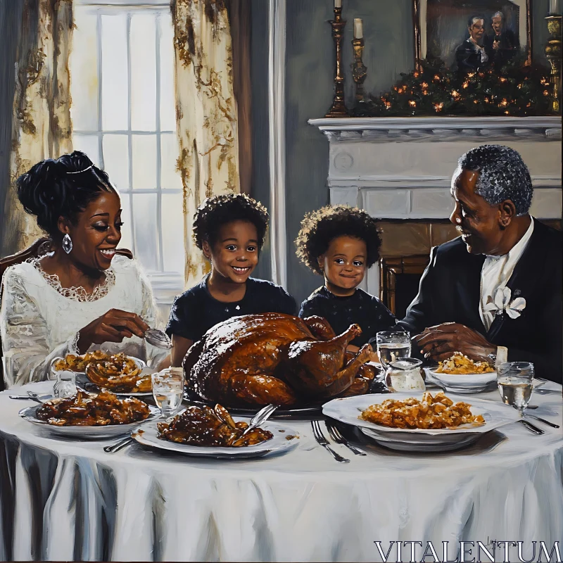 Joyful Thanksgiving Family Feast Painting AI Image