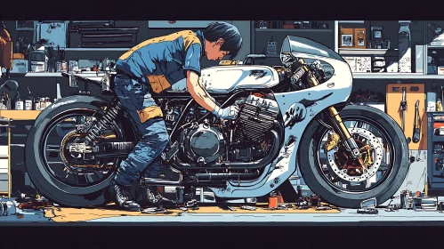 Mechanic Fixing Motorcycle Illustration