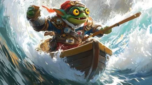 Green Goblin Navigating Rough Seas in Small Boat