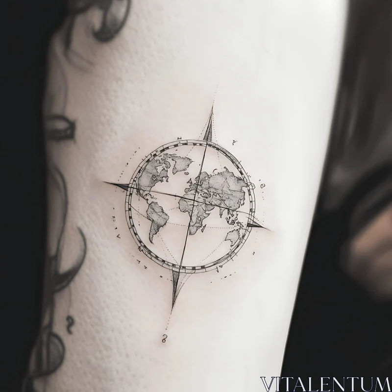 Geometric Globe Tattoo with Compass AI Image