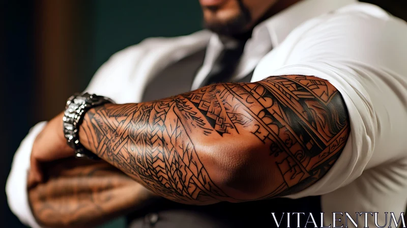 Detailed Tribal Arm Sleeve Tattoo AI Image