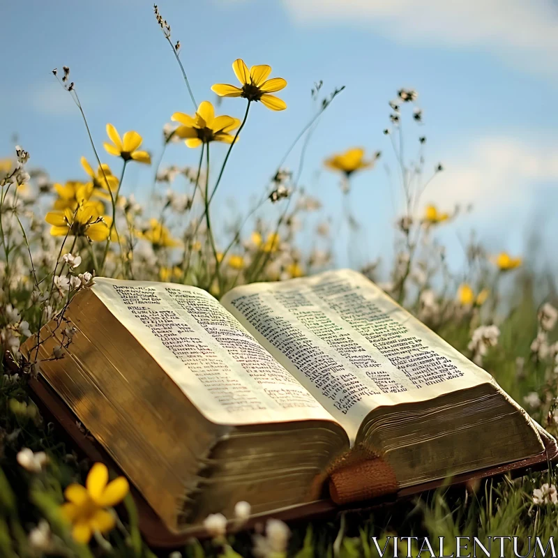 AI ART Open Book Among Wildflowers