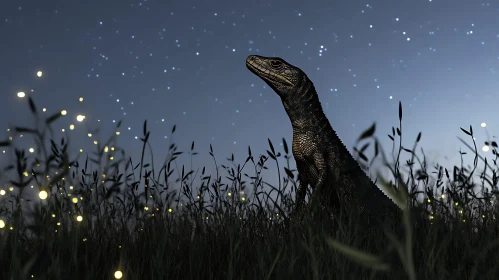Night Reptile under Starry Sky