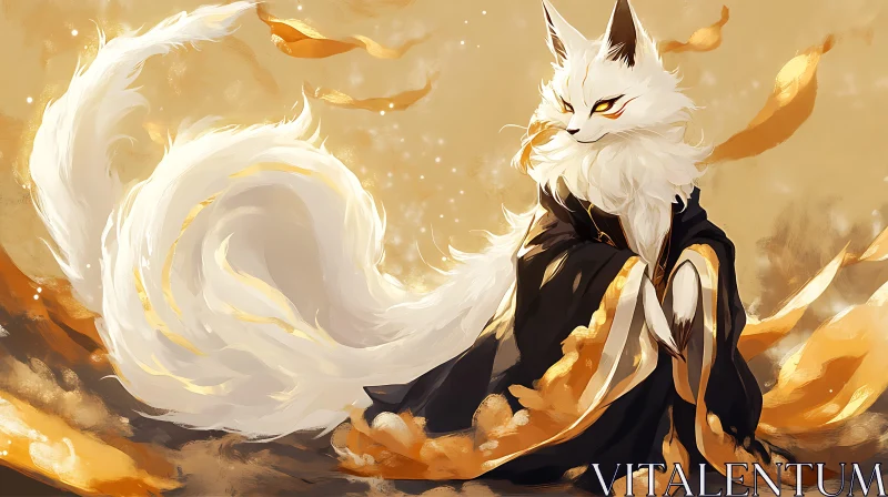 Golden-Eyed Kitsune in Shadow Cloak AI Image