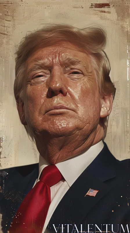 Detailed Portrait of Donald Trump in a Suit with Red Tie AI Image