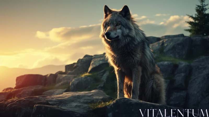 Sunset Wolf Portrait - Wilderness and Majesty AI Image