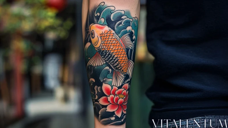 Vibrant Koi Fish Tattoo with Lotus Flower AI Image