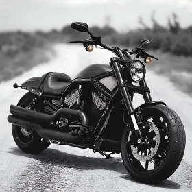 Monochrome Motorcycle on a Road
