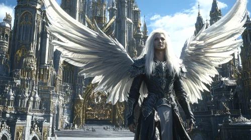 Winged Warrior in Castle Landscape