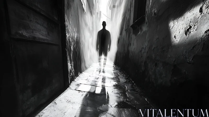 AI ART Mysterious Silhouette in Monochrome Alley