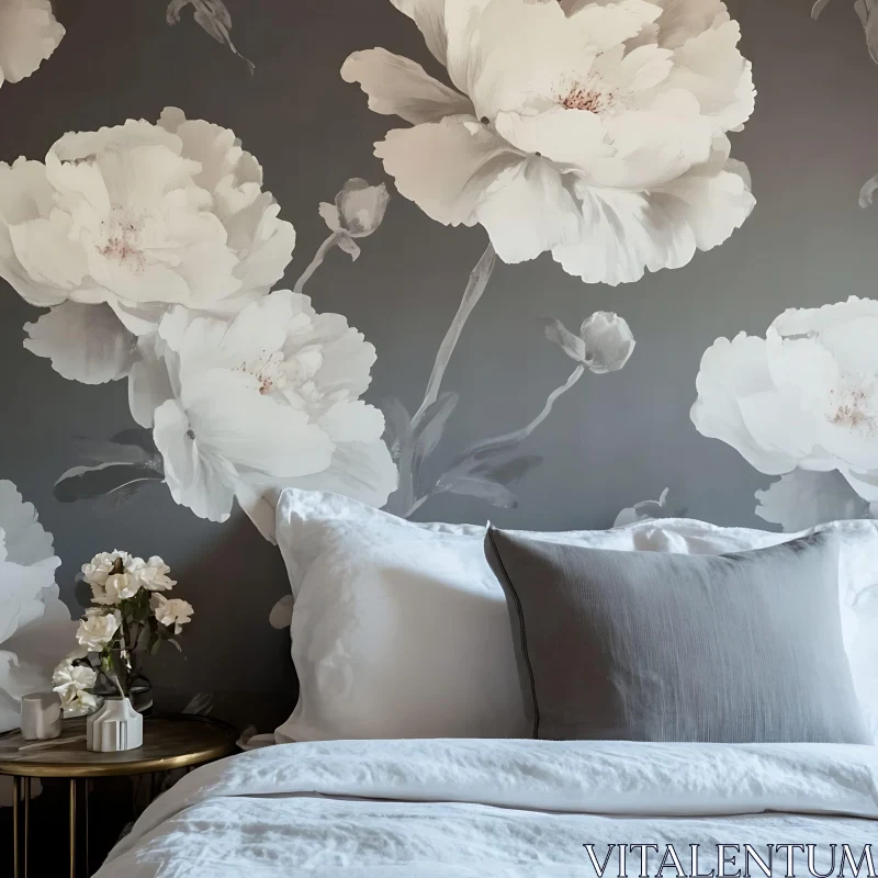 AI ART Elegant Bedroom with Floral Wallpaper