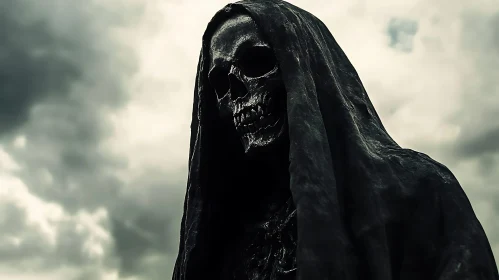 Hooded Skull Against Cloudy Sky