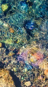 Vivid Underwater Riverbed with Sunlit Ripple Patterns