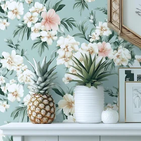 Tropical Still Life with Floral Wallpaper