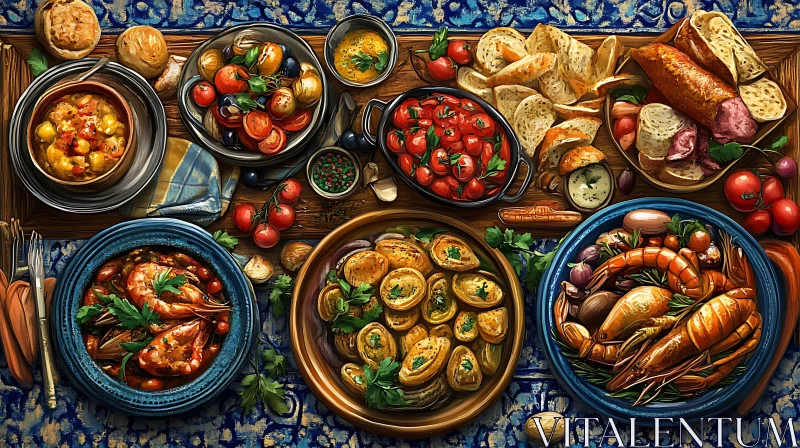 AI ART Still Life with Seafood and Tomatoes