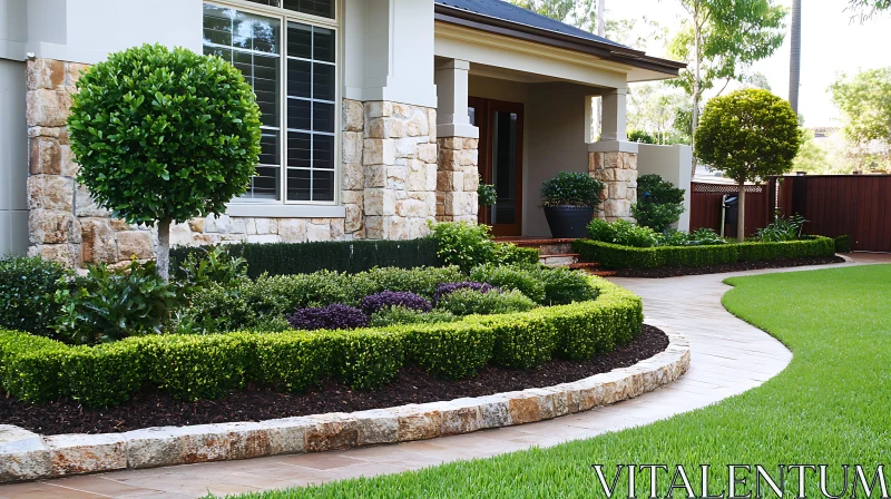 Lush Greenery and Stone Pathway to Home AI Image