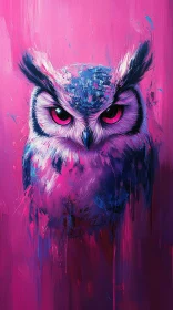 Vivid Owl Painting in Pink and Purple