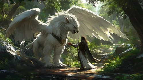 Griffin and Man in Forest Glade