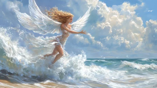 Angel Emerges From the Ocean Waves