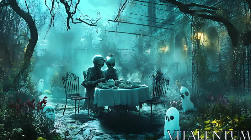 AI ART Eerie Tea Party with Ghostly Guests