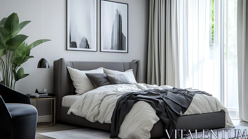 Contemporary Bedroom with Gray Accents AI Image