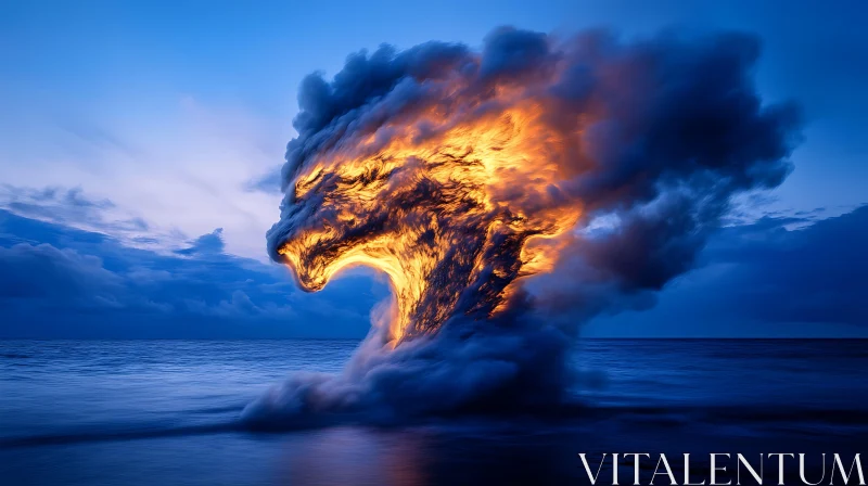 AI ART Ocean's Fiery Roar: A Cloud Lion