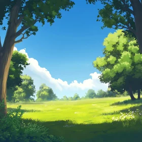 Green Meadow and Blue Sky Art