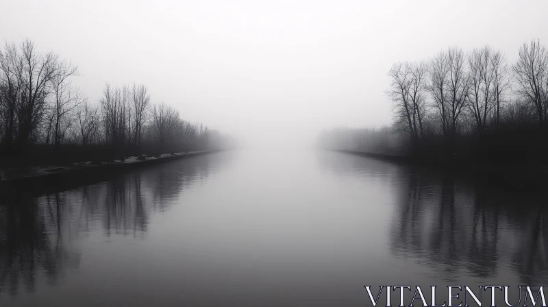 AI ART Mysterious Foggy River Landscape