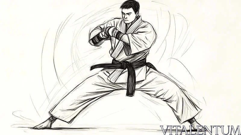 Man in Karate Pose - Artistic Sketch AI Image