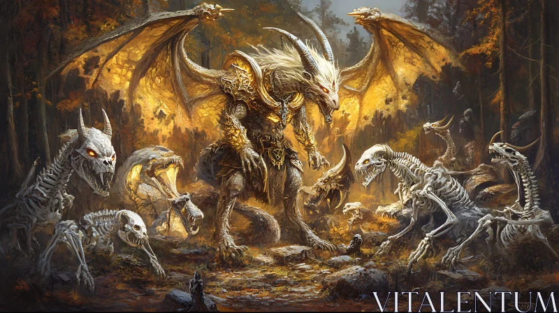 AI ART Fantasy Dragon Among the Skeletons