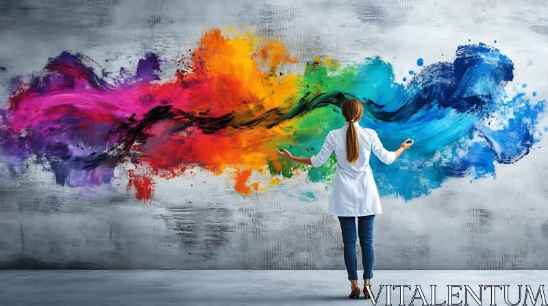 Woman and Abstract Wall Painting AI Image