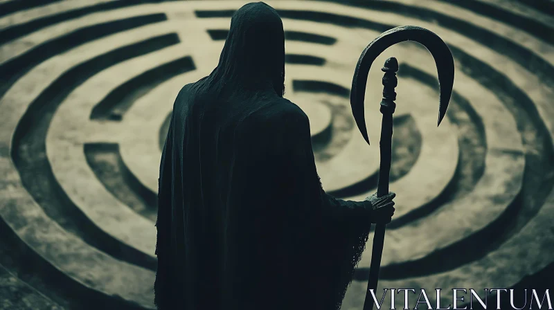 AI ART Hooded Figure with Scythe in Maze