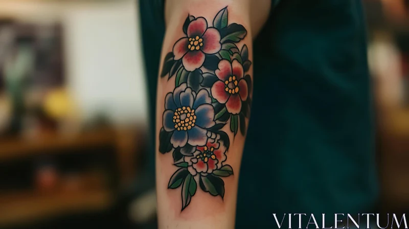 Vivid Floral Tattoo Design AI Image