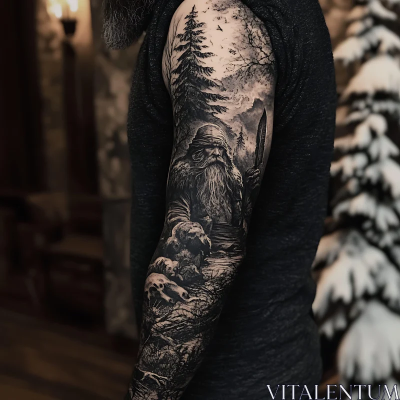 Detailed Full-Sleeve Fantasy Tattoo AI Image