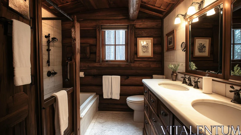 Cozy Wooden Bathroom with Marble Accents AI Image