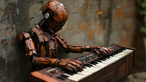 Aged Robot Playing Piano