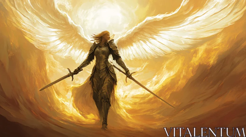 Golden Angel with Swords AI Image