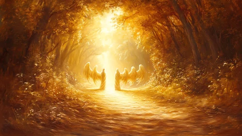 Heavenly Forest Path with Angels