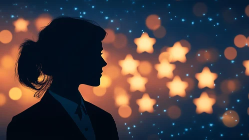 Ethereal Woman Silhouette Starry Backdrop