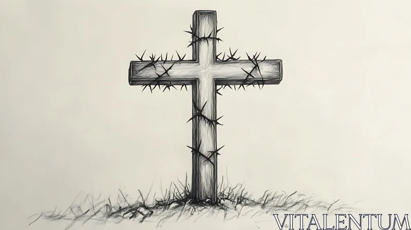 AI ART Symbolic Sketch of Cross and Barbed Wire