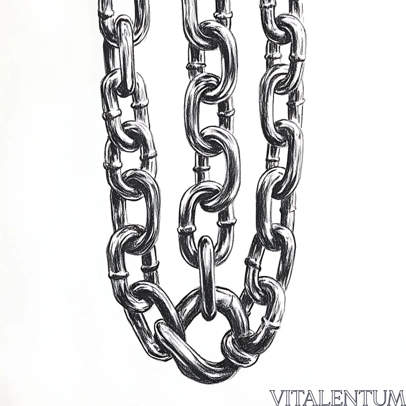 Interlocked Metal Chains Grayscale Drawing AI Image