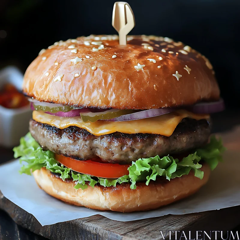 Gourmet Burger with Cheese and Fresh Veggies AI Image