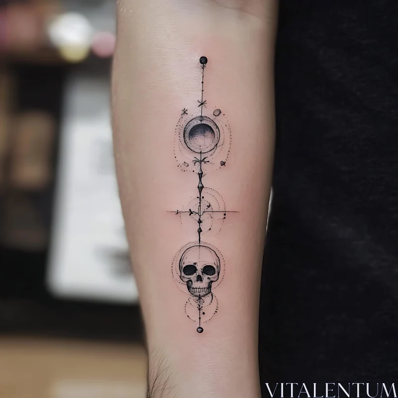 Cosmic Skull Tattoo on Forearm AI Image