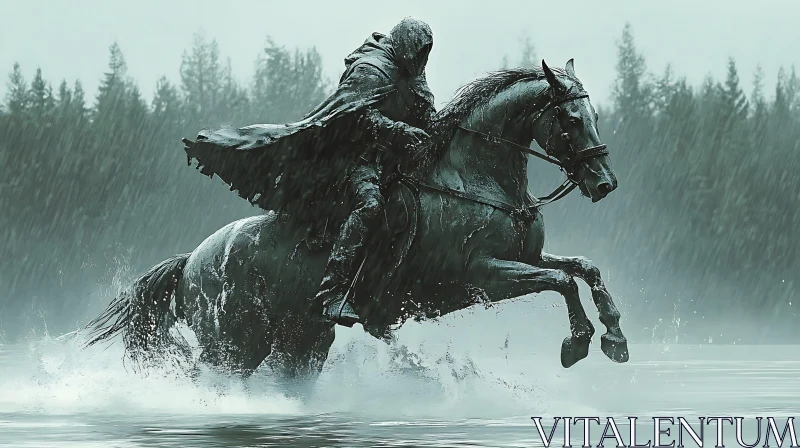 Cloaked Rider on Horseback AI Image