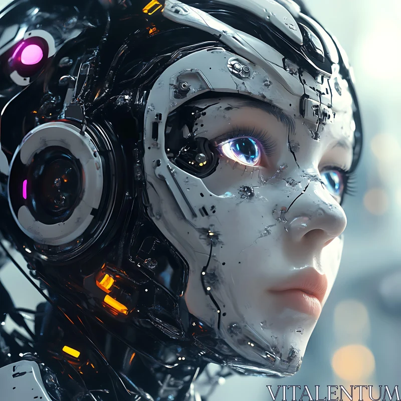 Futuristic Cyborg Face Close-Up AI Image