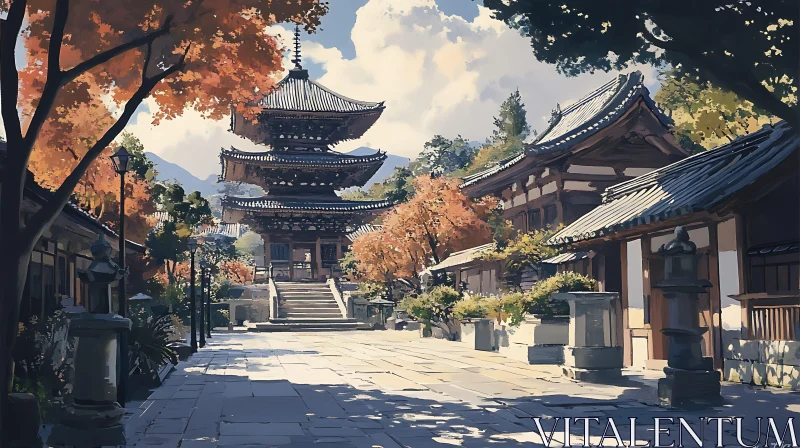 Autumnal Temple View AI Image