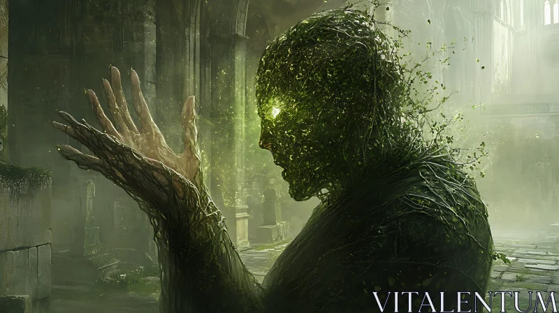 Mystic Green Man in Old Ruins AI Image