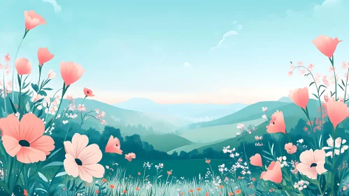 Floral Meadow with Rolling Hills