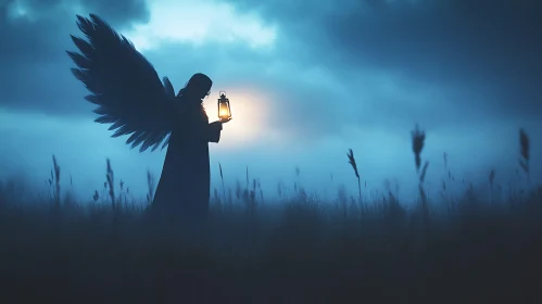 Winged Figure Holding Light in Field